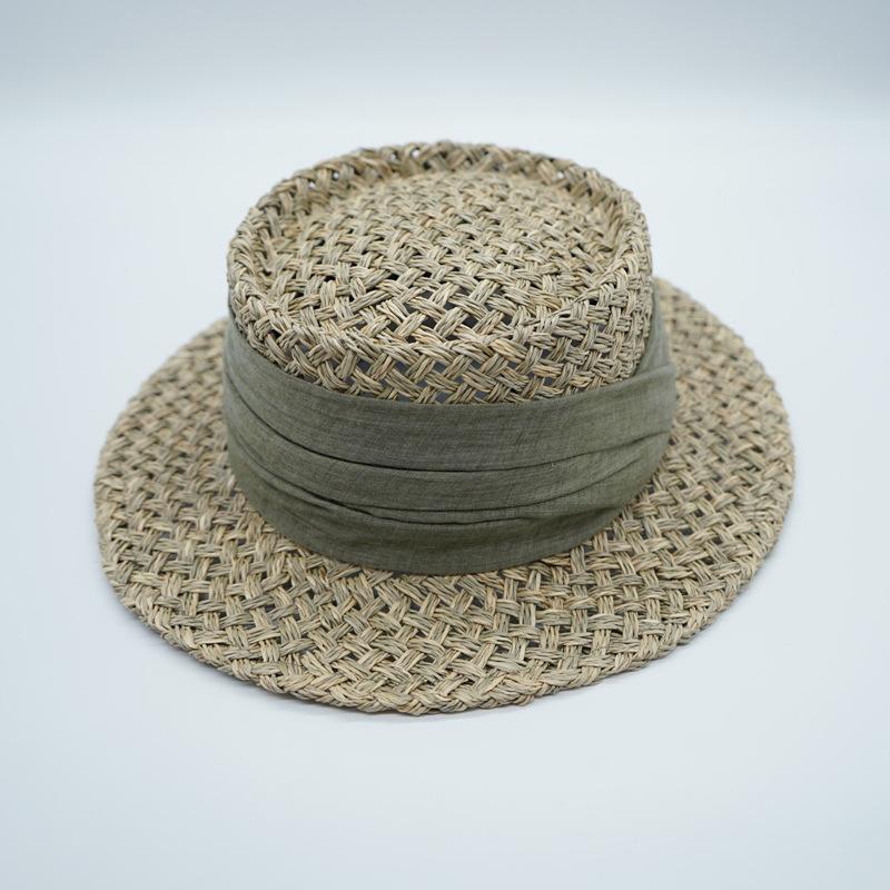Japanese Retro Japanese Salty Grass Seaweed Woven Flat Top Top Top Top Hat Women'S Summer Shading Vacation Panama French Straw Hat