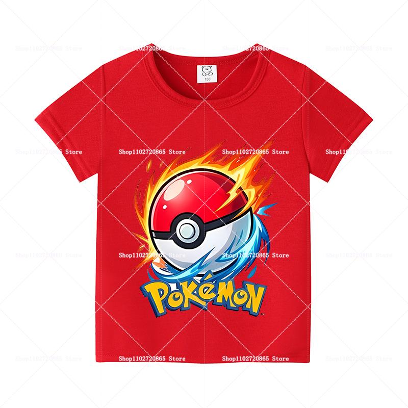 Pokemons Cotton T-Shirt Pikachu Eevee Cartoon Anime Tees Classic Game Fashion Printed Tops Summer Breathable Casual Clothes Gift