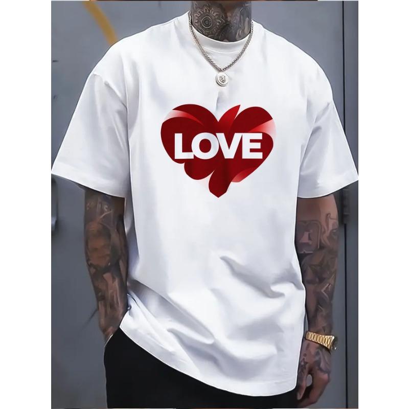 European sizes Men'S T-Shirt with Heart Design And 'LOVE' Slogan, a Short-Sleeved Adult Tee Featuring Love Prints