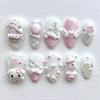 Handmade 3D Cute Rabbit Cat Pink Chocolate Dessert Cream Cartoon Almond Shaped Press On Nails Art Stickers
