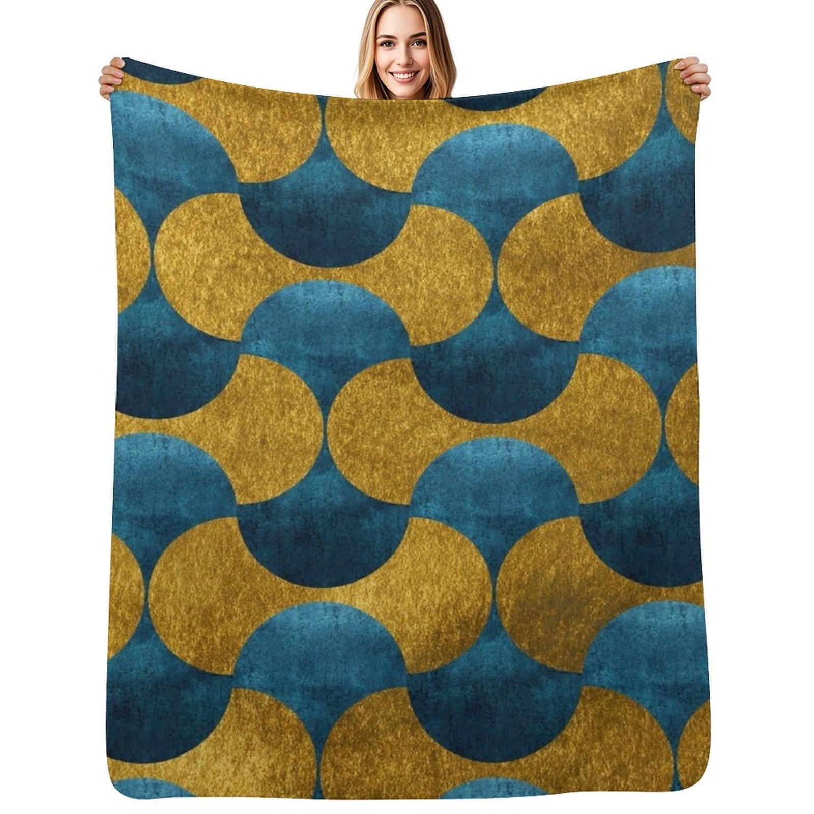 Dubai Nights Gold and Teal Pattern Throw Blanket Lightweight Cozy Blanket for Bed Sofa Size: 75*100cm, Weight: 230 GSM