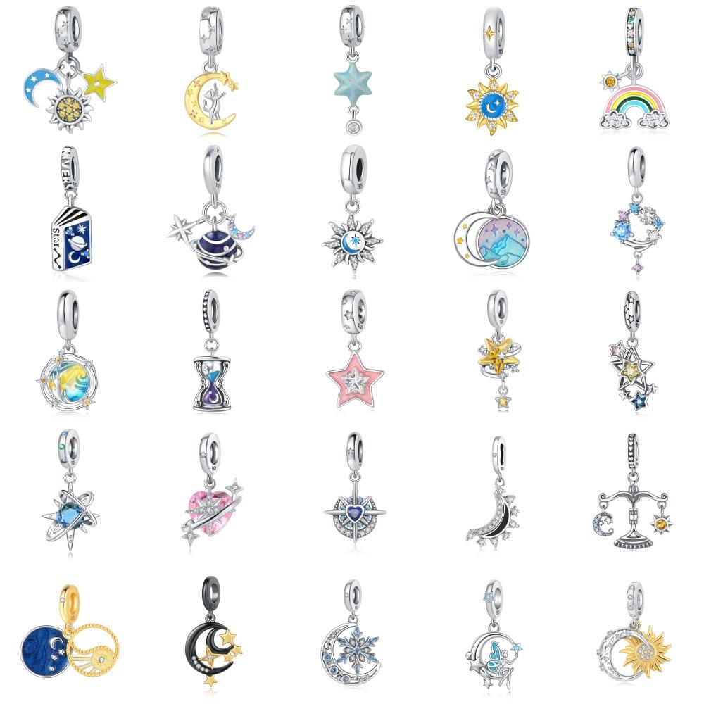 Copper 35 Styles Mysterious Stars Moon Pendants Bracelet Charms Fit Women Jewelry Party Beads Diy Gifts Accessories