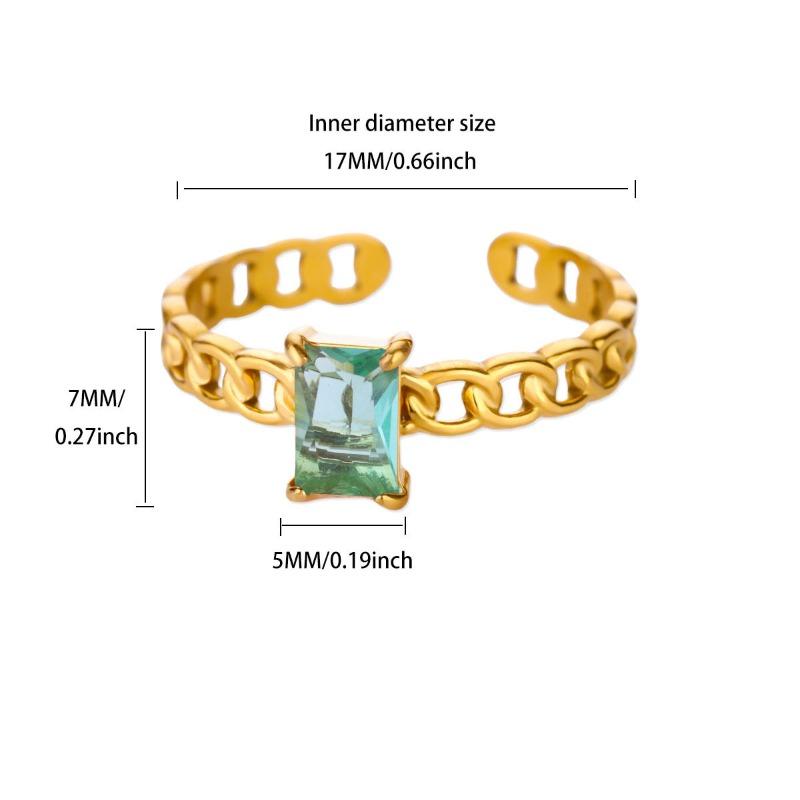 

Color square zircon December birthday stone chain ring women s light luxury retro high sense personality versatile opening adjustable