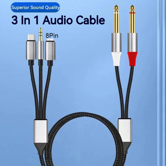 

Аудиокабель Yousheng 3-в-1 Plug-Play, портативный универсальный плетеный аудиокабель, разветвитель для наушников, адаптер, канцелярские принадлежности