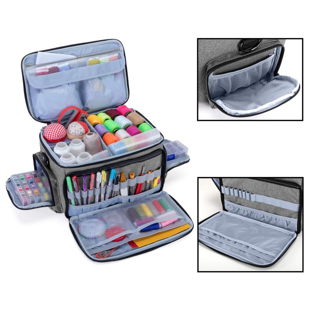 Luxja Sewing Large Capacity with Shoulder for Sewing Tool Storage and Bag Gray Box/Sewing Bag, Strap, Transport, Only,