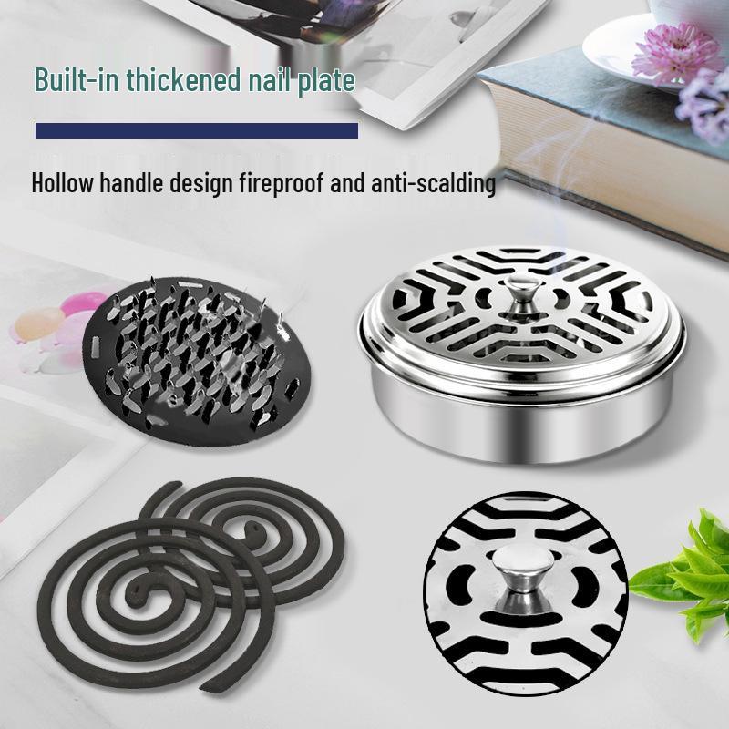 Portable Stainless Steel Fireproof Mosquito Coil Holder with Lid - Outdoor Repellent Tray