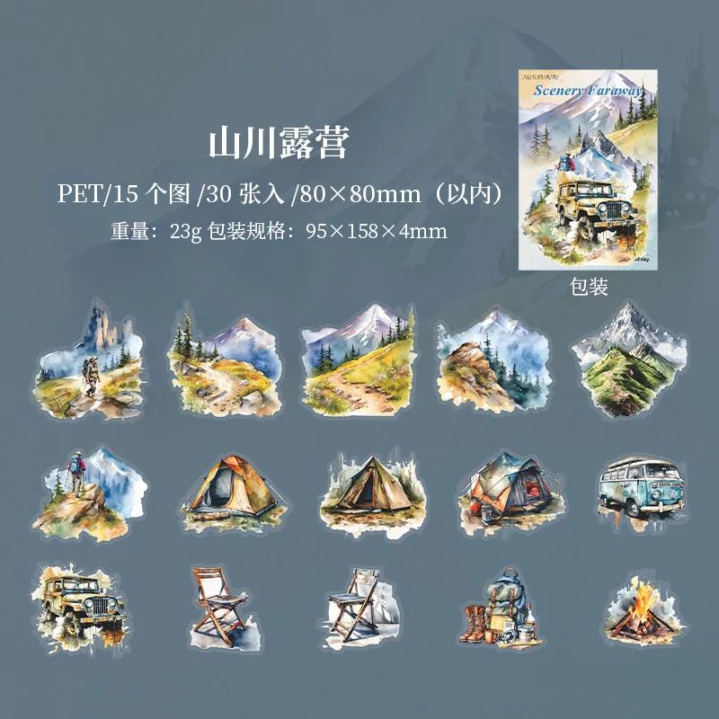 30Pcsbag Transparent Stickers Bag Twilight Forest Series Art Landscape Scrapbook Junk Journal Diary Decorative Collages