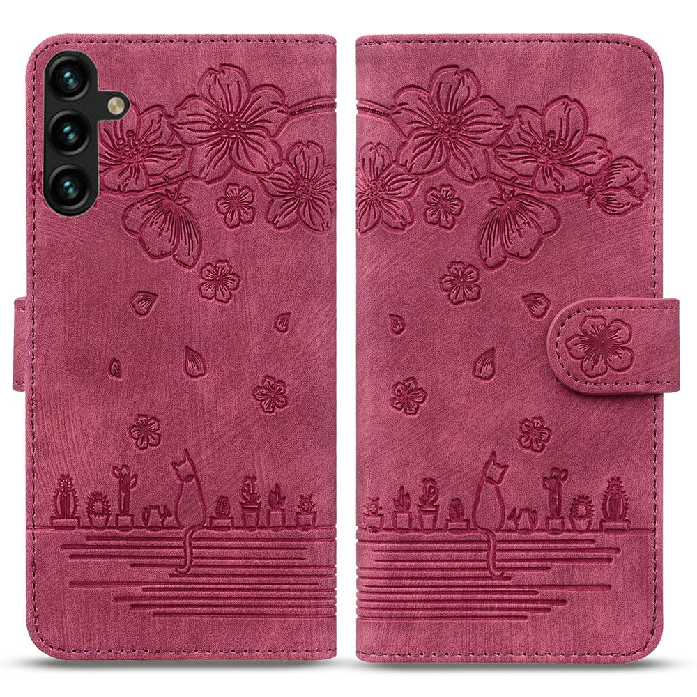 Phone Case For Samsung Galaxy A16 4G/5G/A26 5G/A17,Flip Stand Leather Cover Cherry Blossom Cat Imprinted