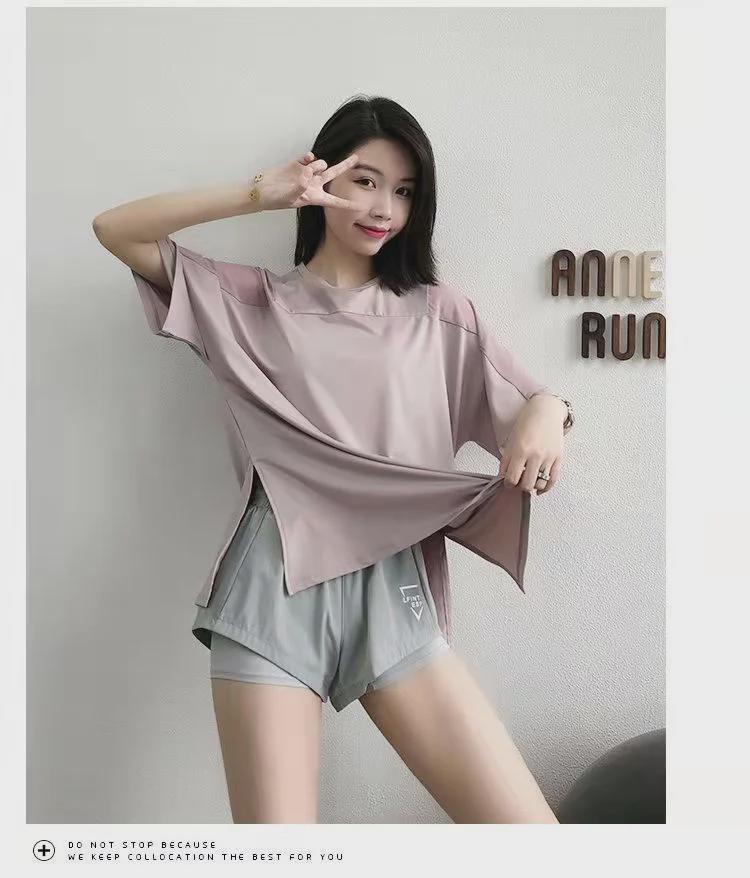 Damen Schnelltrocknende Yoga-Shirts: Lockere Passform, Übergröße, Kurzarm-Sporttops für Sommer-Fitness.