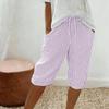 Women's Fashionable Striped Printed Loose Drawstring Cotton Linen Casual Five Quarter Pants