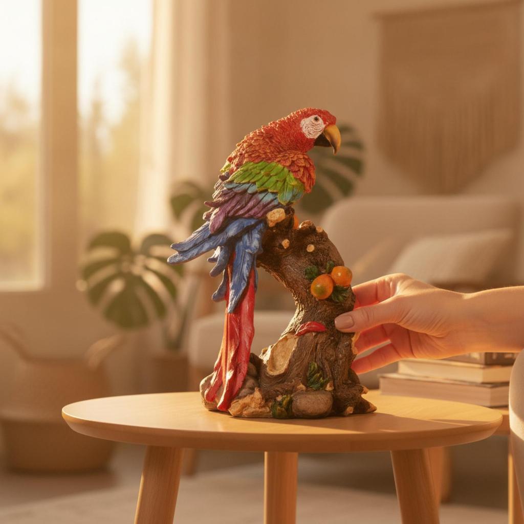 Papageienfigur geschnitzt mit Baumstamm-Basis Vogelstatue