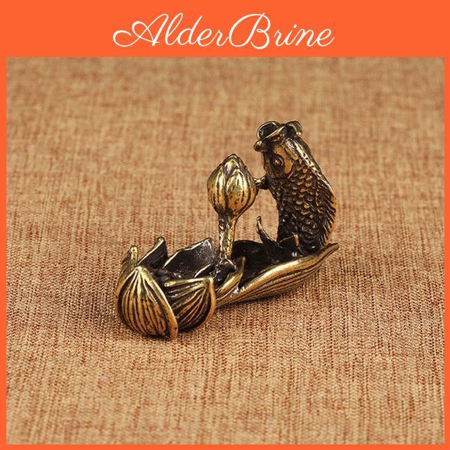 Antique Fish Lotus Bronze Carp Figurines Desktop Decoration Ornament Pure Brass Incense Stick Holder Home Decor Accessories