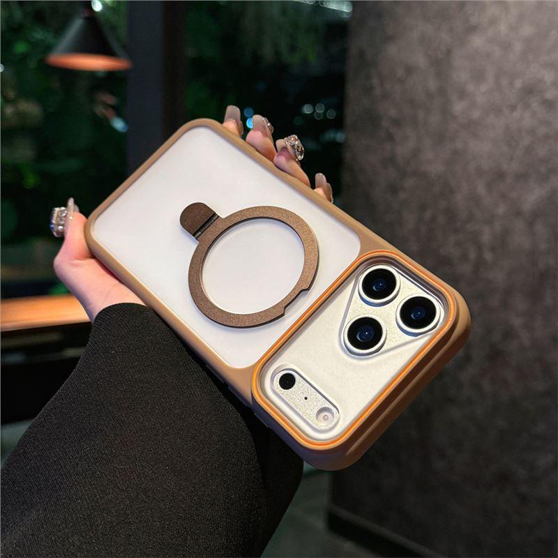 Compatible iPhone 17 Pro Max Semi-Transparent Frosted Metal Magnetic Stand Skin-Feel Protective Case