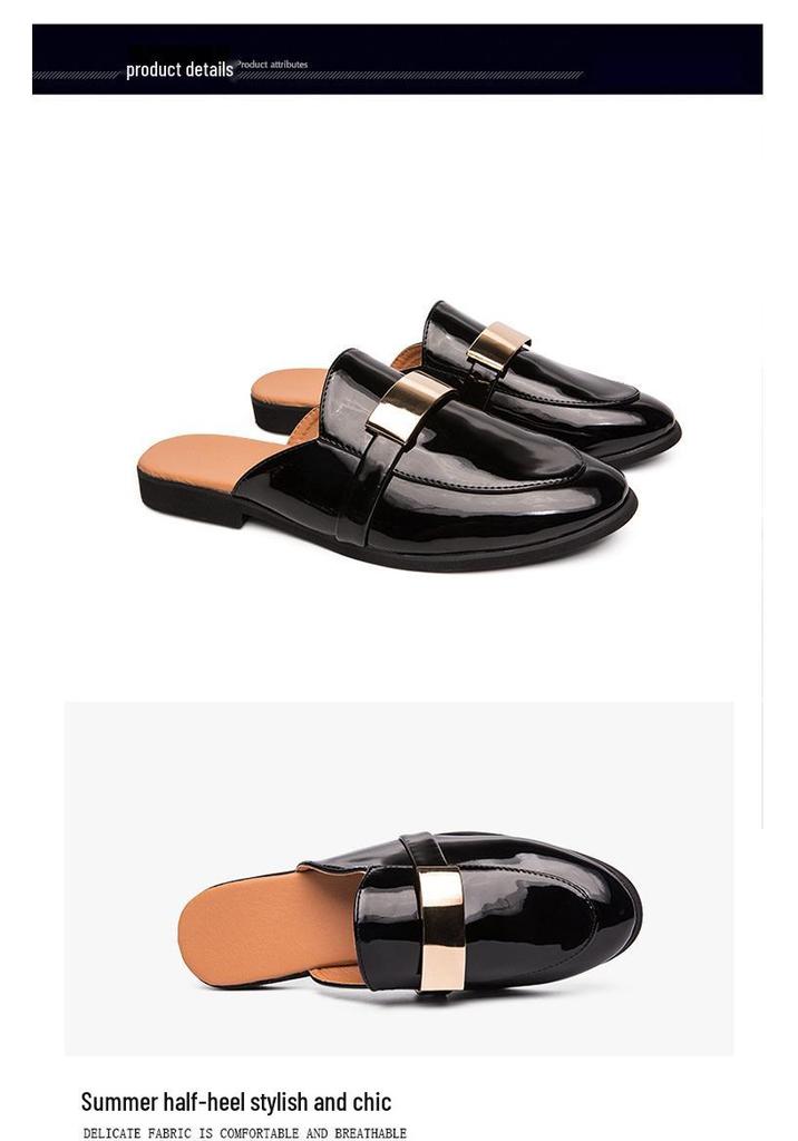 Plus Size Men's Summer Leather Sandals: Shiny, Fashionable, Closed-Toe Casual Slippers