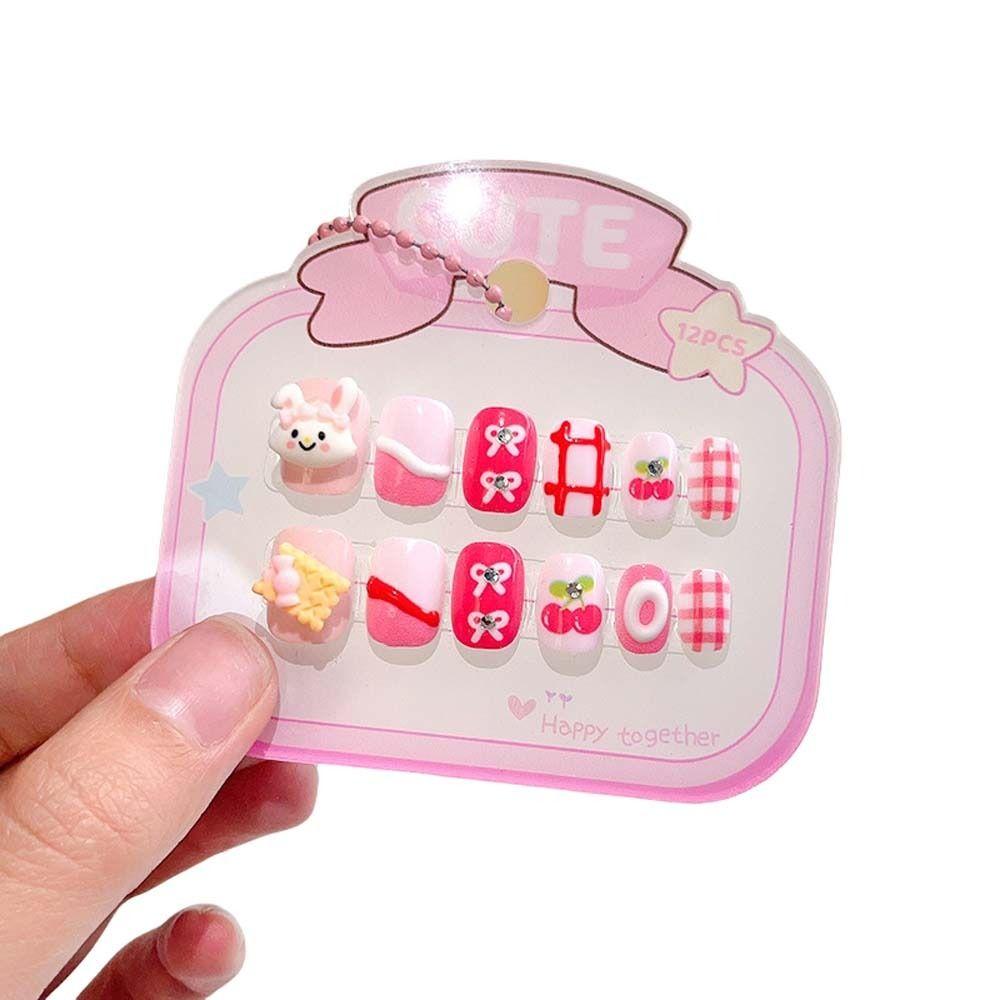 3D Animal Kids Cartoon Fake Nails Flower Bowknot Cartoon Nail Accessories Kids Toys Gift