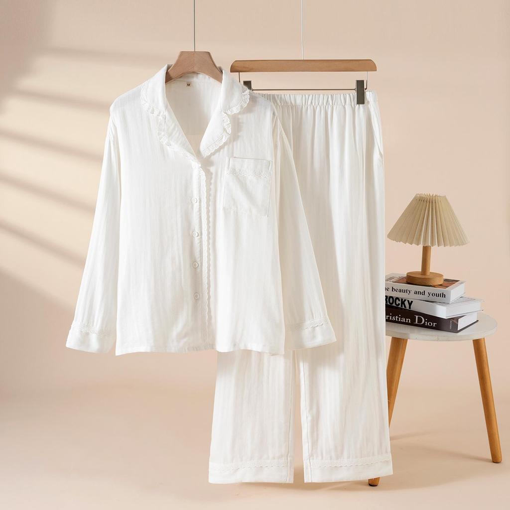 Damen-Doppellagen-Gaze-Baumwoll-Pyjama - Langarm, Vielseitig für Frühling/Sommer