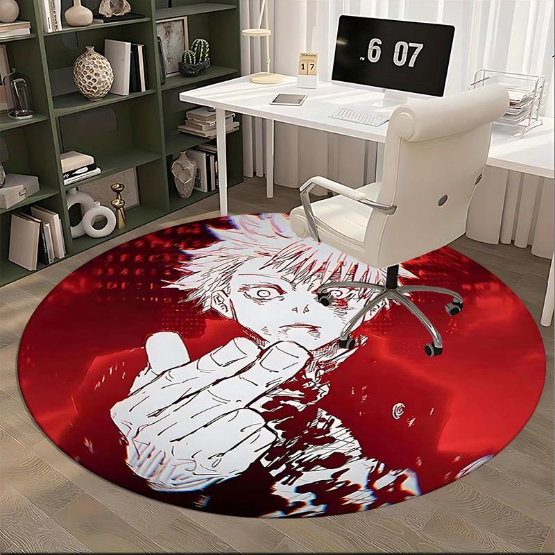 1pc Anime Design Round Carpet for Office Chair Mat, Non-Slip Rug Suitable for Home Decor, Living Room