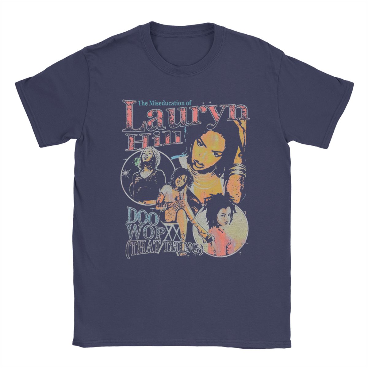 

Мужские футболки Lauryn Hill The Famous из чистого хлопка, забавные футболки с коротким рукавом и круглым воротом, футболки больших размеров XXXXXL темно-синий