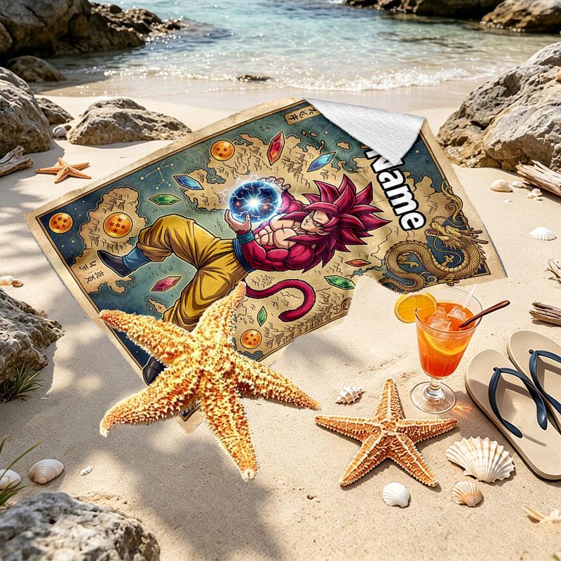 Custom Name Personalized Dragon Ball Print Beach Towel, for Trip Camping Beach Party Home Decor, Birthday Gift for Family & Friends