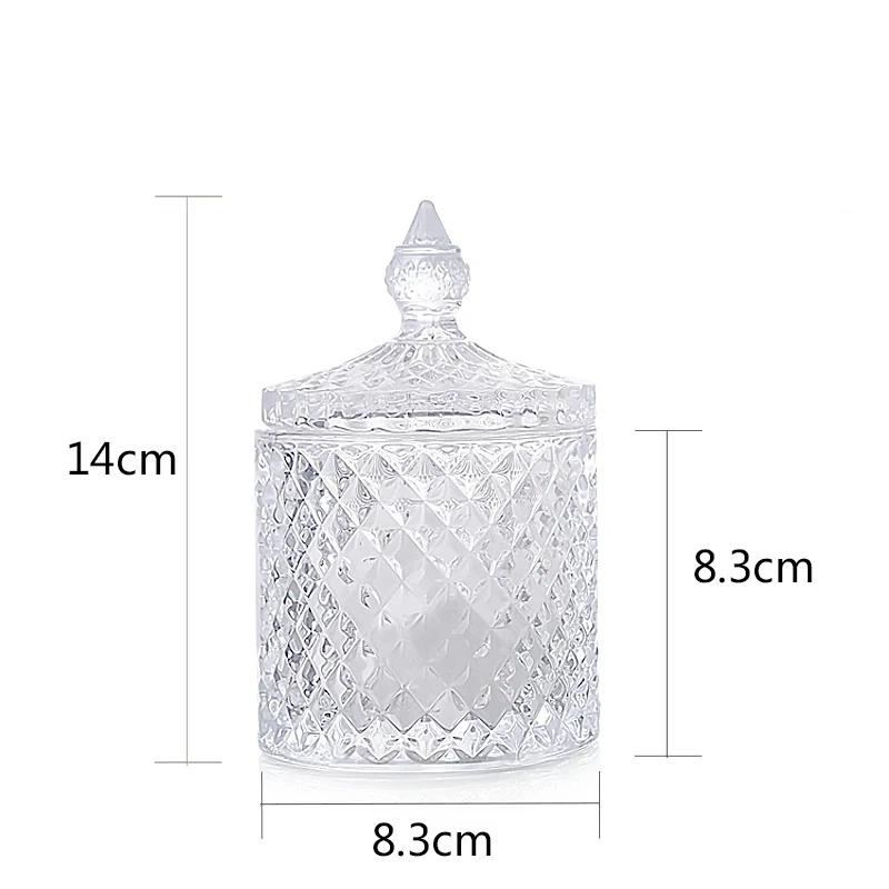 

European Retro Glass Storage Jar with Lid, Transparent Gold Jewelry & Cotton Swab Holder, Candy & Makeup Brush Organizer Clear S