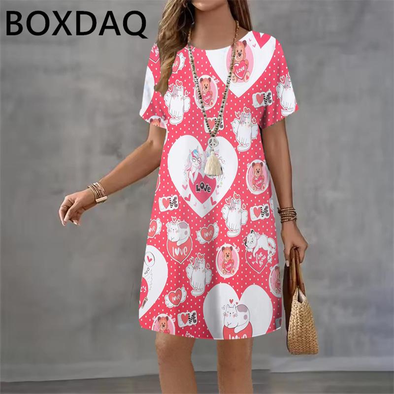 Fashion Love Print Versatile Dress Casual Round Neck Comfortable Dresses