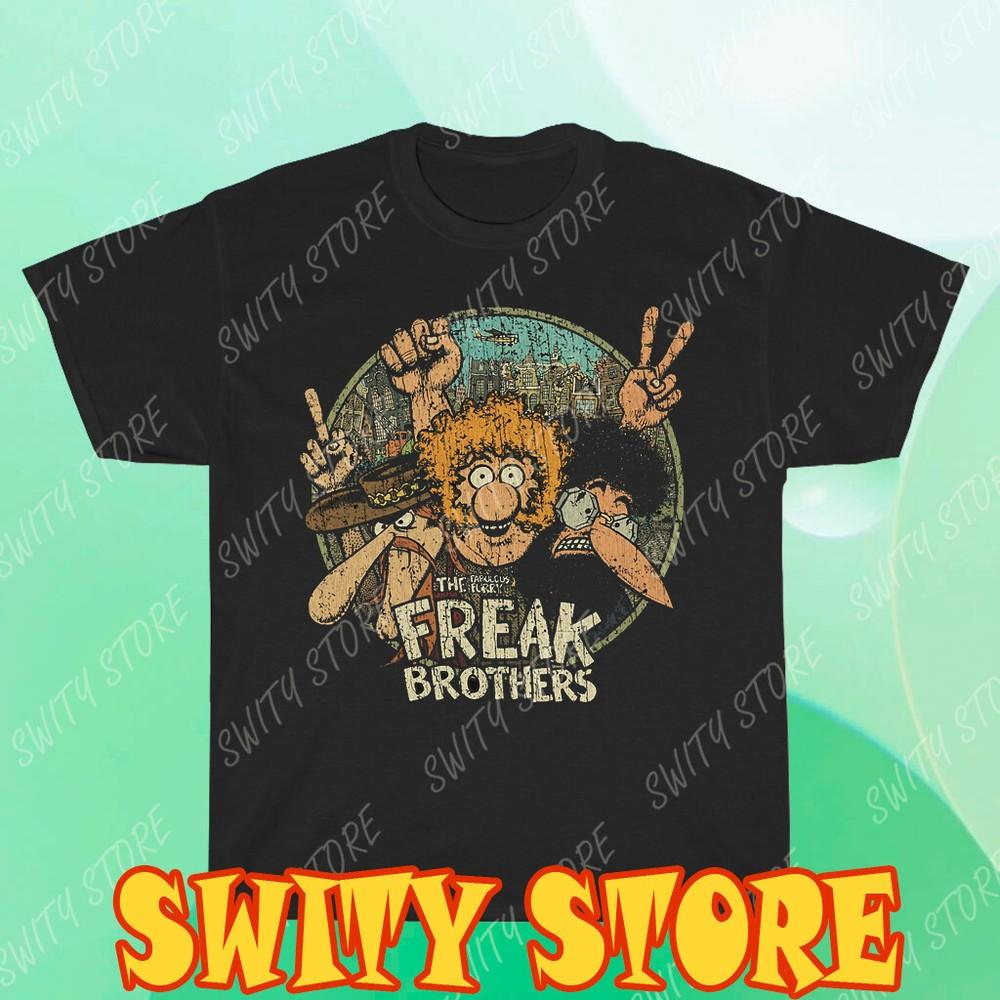 

The Fabulous Furry Freak Brothers Men s Black Logo T-Shirt Funny Size S to 5XL 2XL