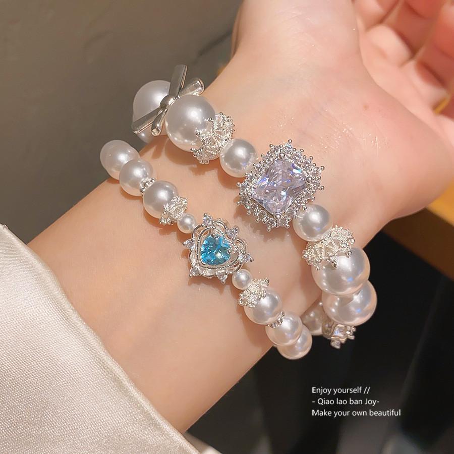 Pearl Bead Zircon Heart Bracelet With Elegant Design For Women Gift
