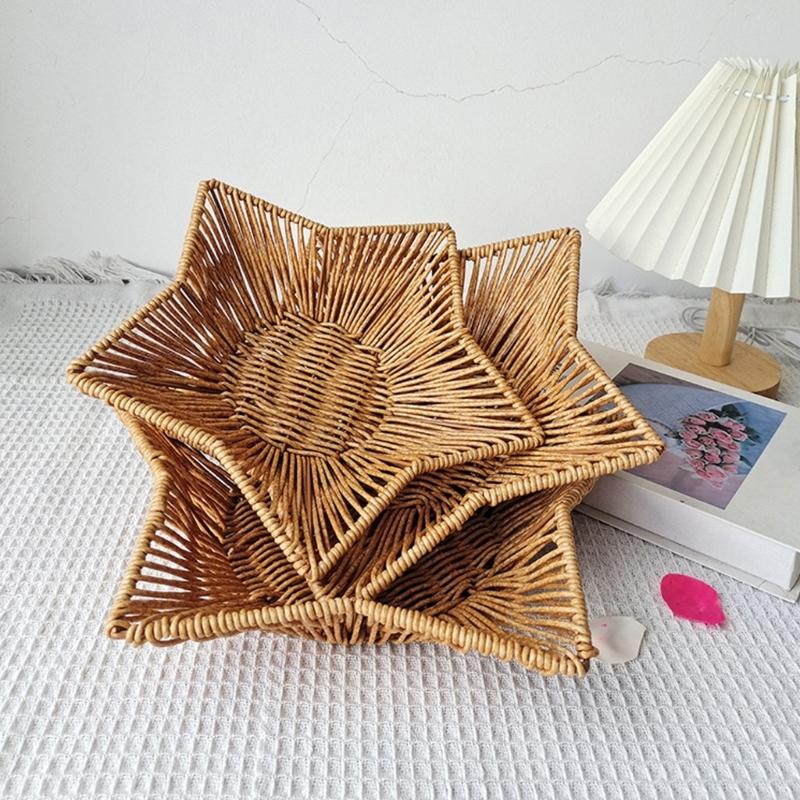 Functional Imitation Rattan Basket Desktop Star Shaped Storage Container for Home and Office Living Room Display Tray