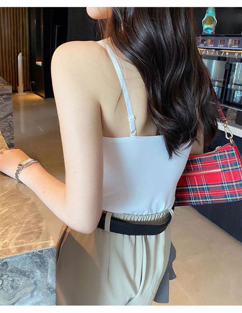 Elegant Ice Silk Camisole with Chest Pads – Sleek and Sexy Back Short Tank Top