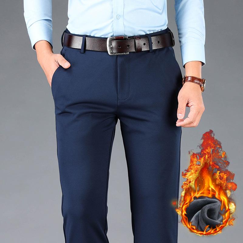 Pánské podzimní/zimní kalhoty s vysokým pasem, elastické, s rovnými nohavicemi, volné, ležérní - nežehlivé, styl středního věku