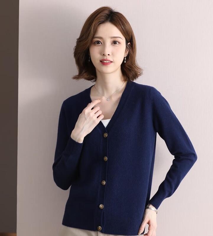 Hengyuanxiang Women's Fine Wool V-Neck Cardigan Sweater