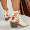 Fashion Fashion Embroidery Flower Beige Chelsea Boots Women 2025 Autumn Pointed Toe Side Zip Boots Sexy High Heel Riding Booties Size 42