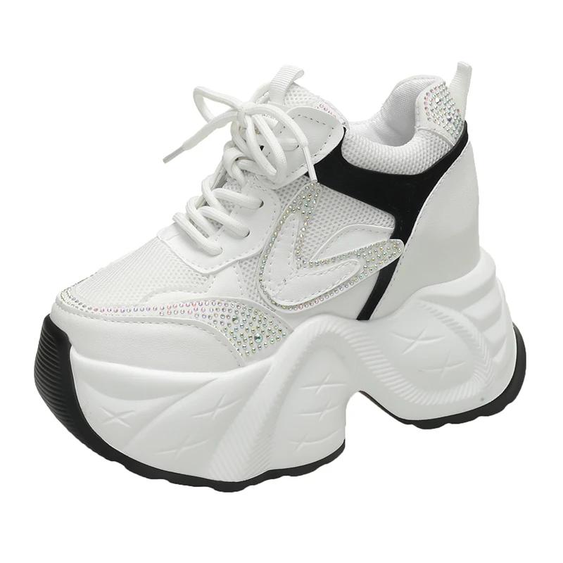 Fashion 9.5CM High Platform Women Bling Sneakers New Autumn Thick Sole Casual Dad Chunky Shoes Woman Sports Walking Shoes Zapatos Mujer