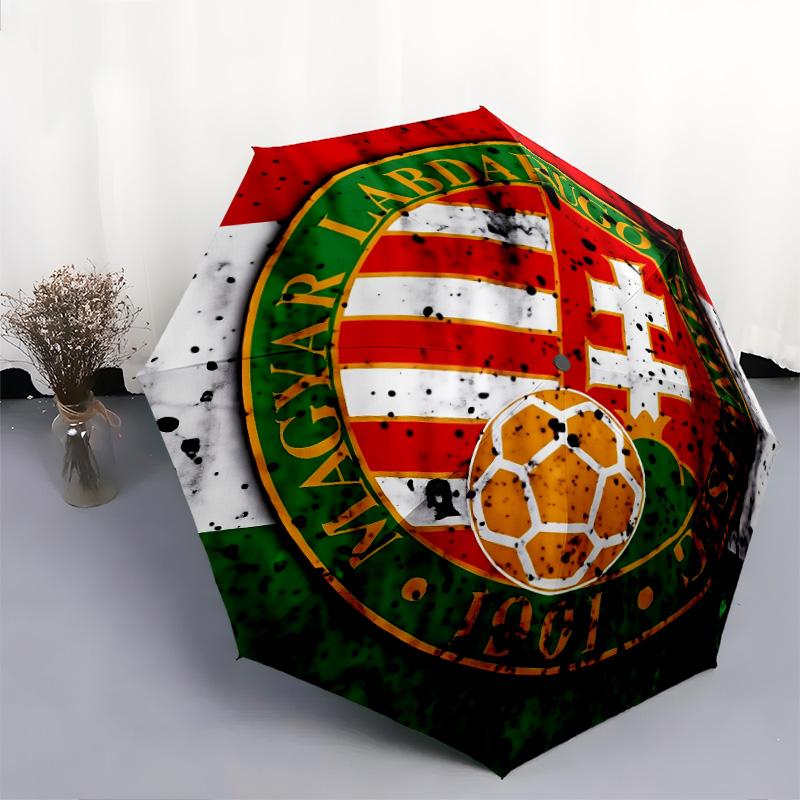 Hungary National Football Team pattern, automatic folding umbrella, portable and foldable design, 8 ribs, a Christmas or birthday gift.