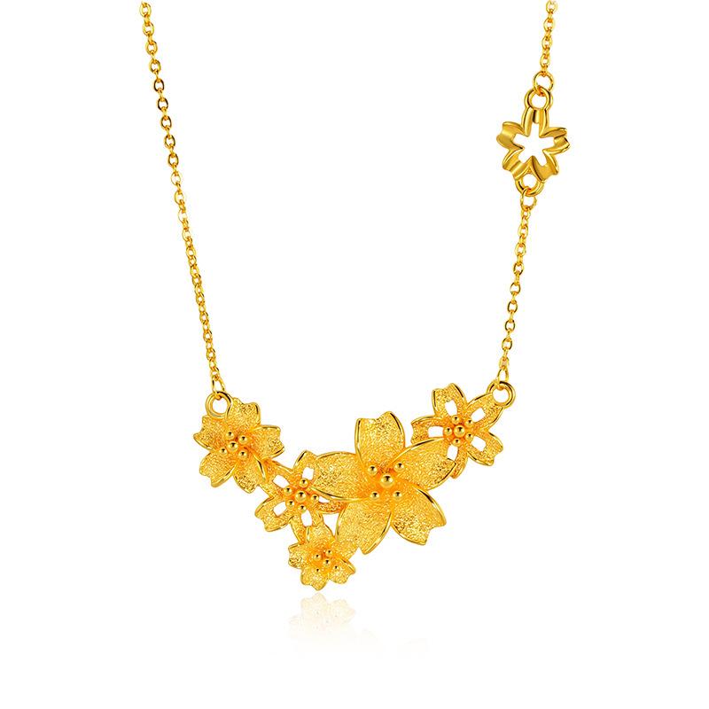 Elegant Sand Gold Floral Necklace Set - Luxurious Chinese Three Lives Wedding Collarbone Design