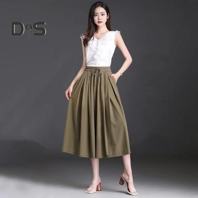 Damen Cropped-Hose, elastische hohe Taille, verstellbarer Kordelzug, Culottes, einfarbig, weites Bein, Freizeithose für den Alltag