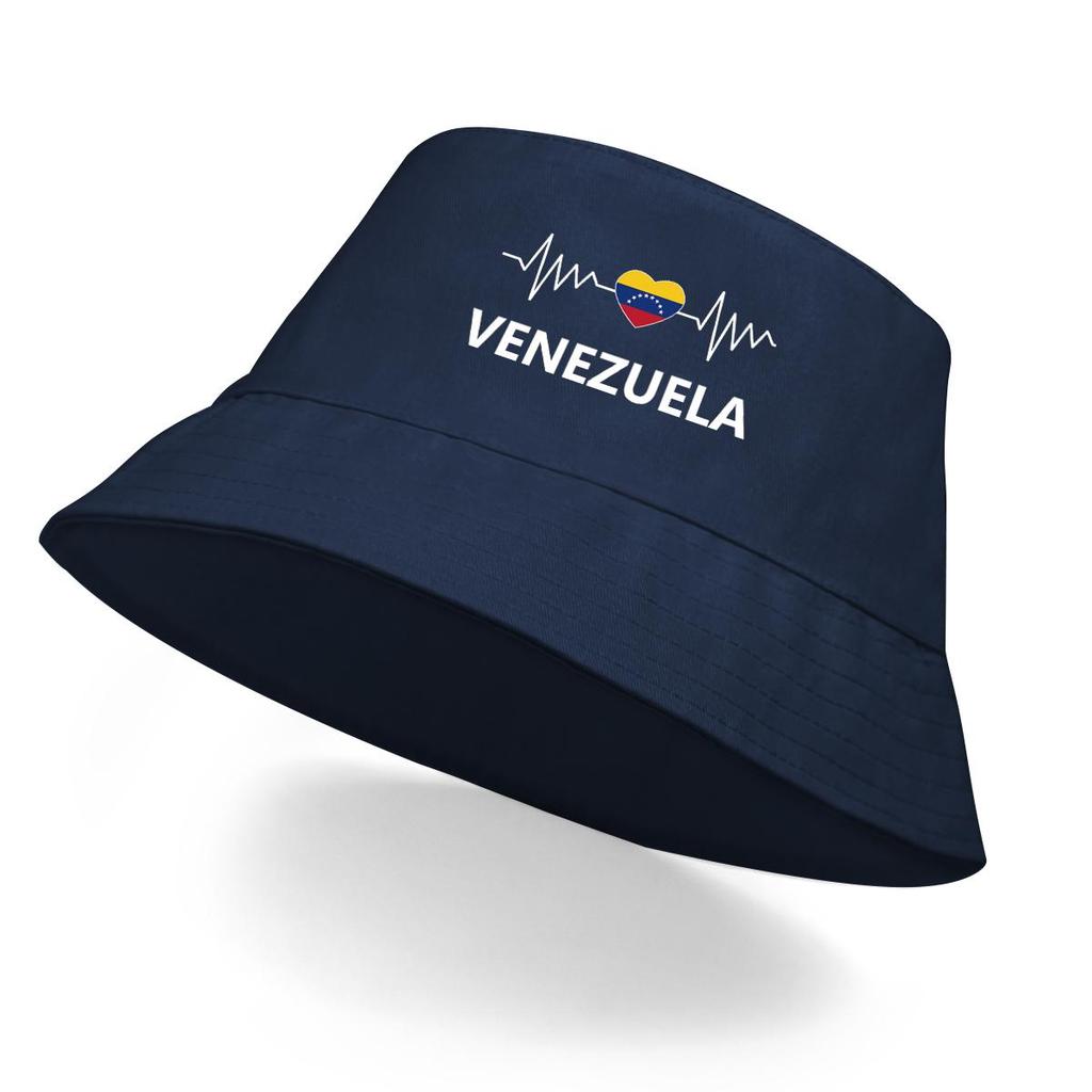 Bucket Hat With Heart Wave Venezuelan Flag Print , Patriotic Men's Hat Solid Color Spring Fashion Basin Cap