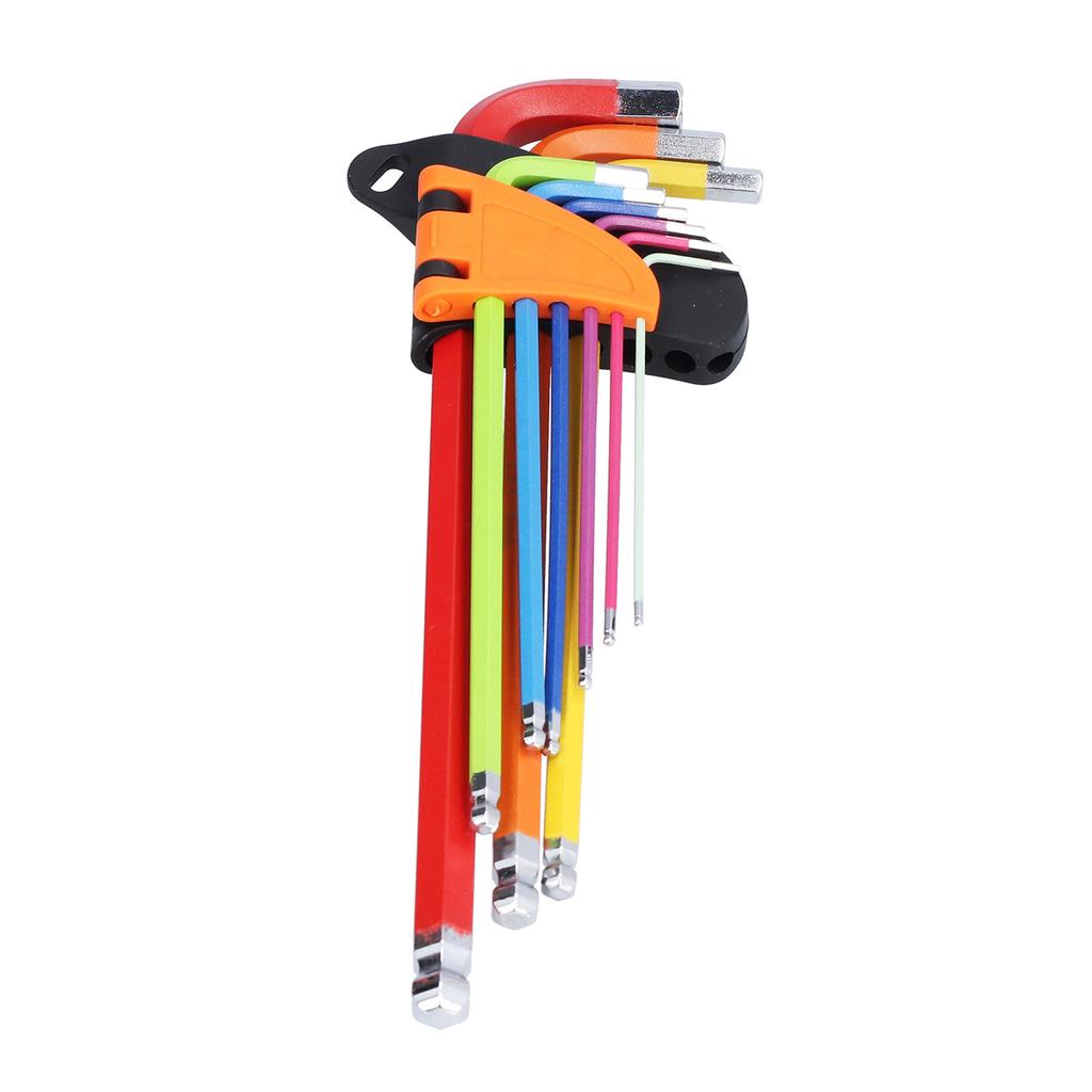 9Pcs Hex Wrench Key Set Multi Colour Chrome Vanadium Steel Ball End Long Arm Tools 1.5?10mm