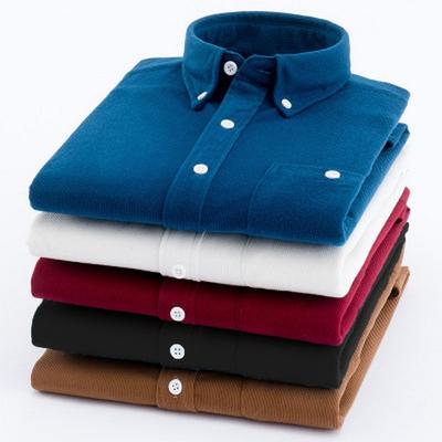 Men Slim Fit Corduroy Shirt Lapel Long Sleeve Shirt Tops Solid Color Pockets Casual Shirt Office Workwear