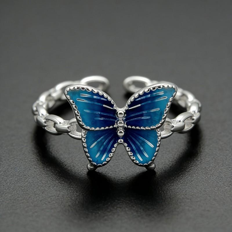 Adjustable Butterfly Ring Women Men Vintage Enamel Copper Jewelry Retro Open Band Statement Piece