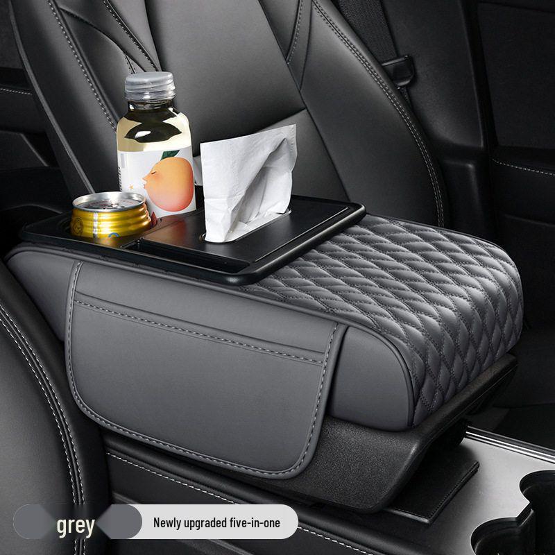 5-in-1 Leather Car Armrest Cushion with Storage & Tissue Holder