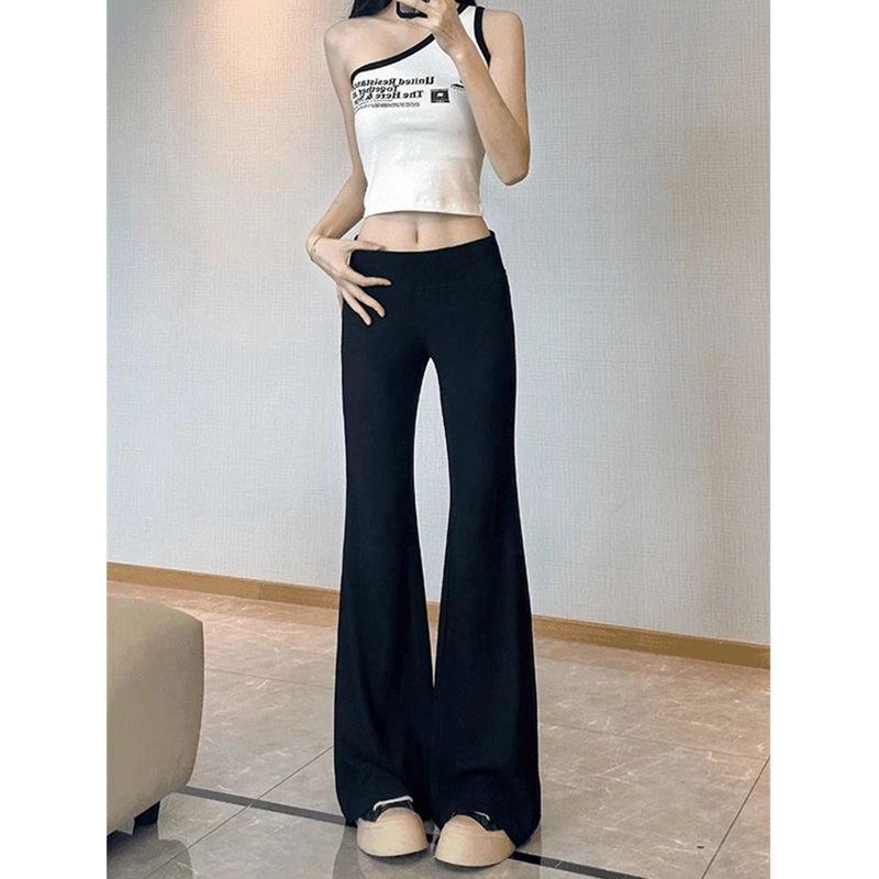 Frühlingsgraue Strick-Mikro-Flare Weitbeinige Hose – Lässig, Niedrige Taille, Damen-Jogginghose, Neuer Frühling/Sommer-Eingang.