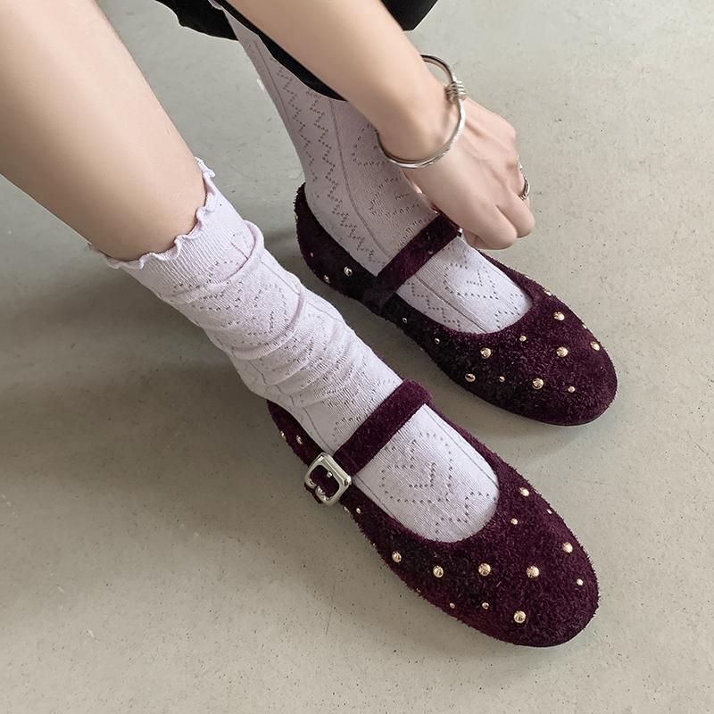 Fashion 2025 NEW Spring Women Flats Round Toe Flat Heel Shoes Cow Suede Leather Women Shoes Concise Buckle Mary Janes Ladies Shoes
