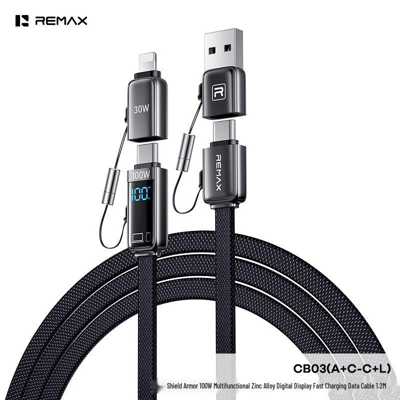 Remax RuiLiang 100W Multifunctional Four-in-One Zinc Alloy Fast Charging Data Cable 100W 4-in-1 Cable (CB03: A+C-C+L) чёрный