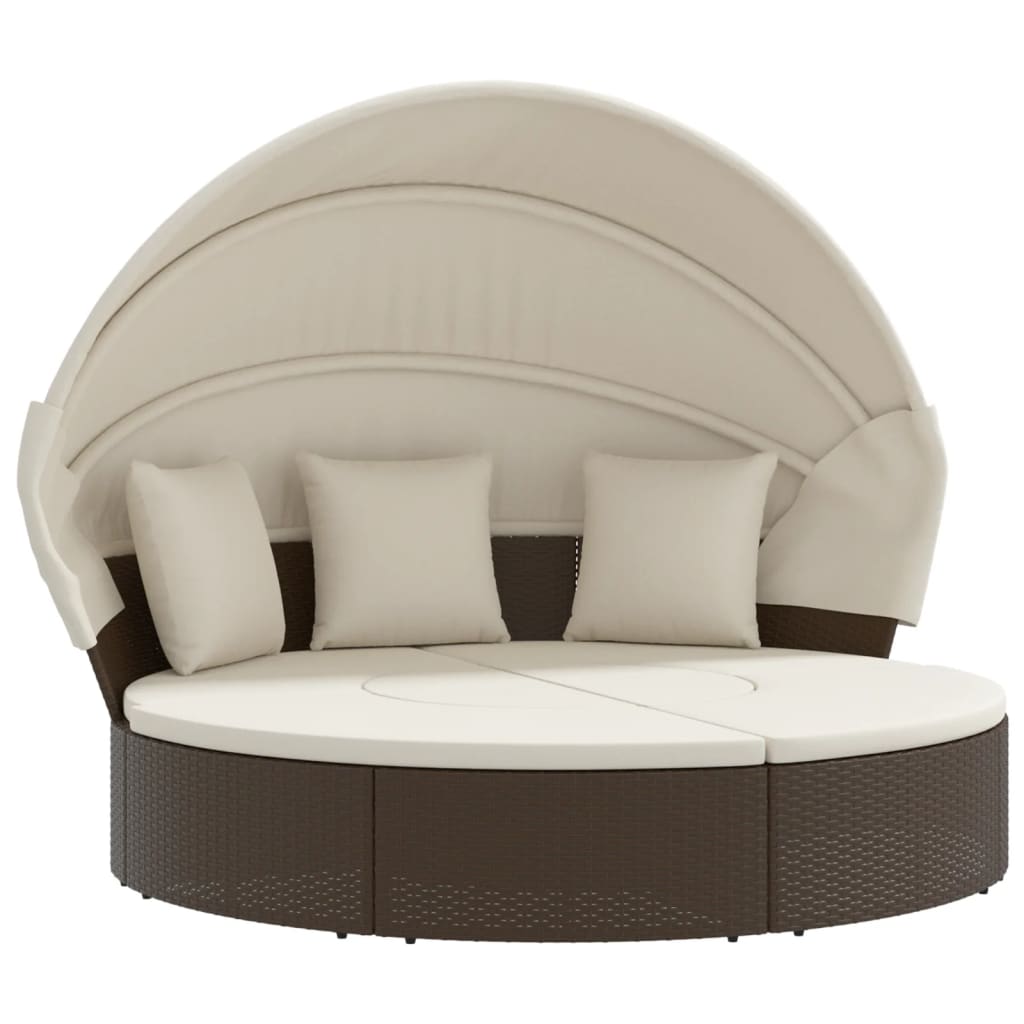 Sonneninsel mit Dach und Kissen Braun Poly-Rattan