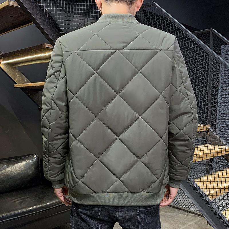 Autumn Winter New Cotton Padded Jacket Men Clothes Baseball Collar Parka Jackets Diamond Plaid Coat Men's Plush Puffer Jacket