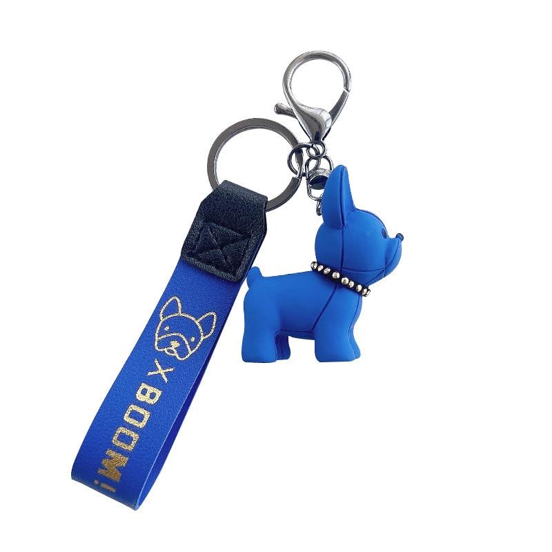 Mens Car KeyRing Cartoon Dog Key Holders Fashion Punk French Bulldog Keychains Women Bag Pendants Jewelry Trinket Accessories