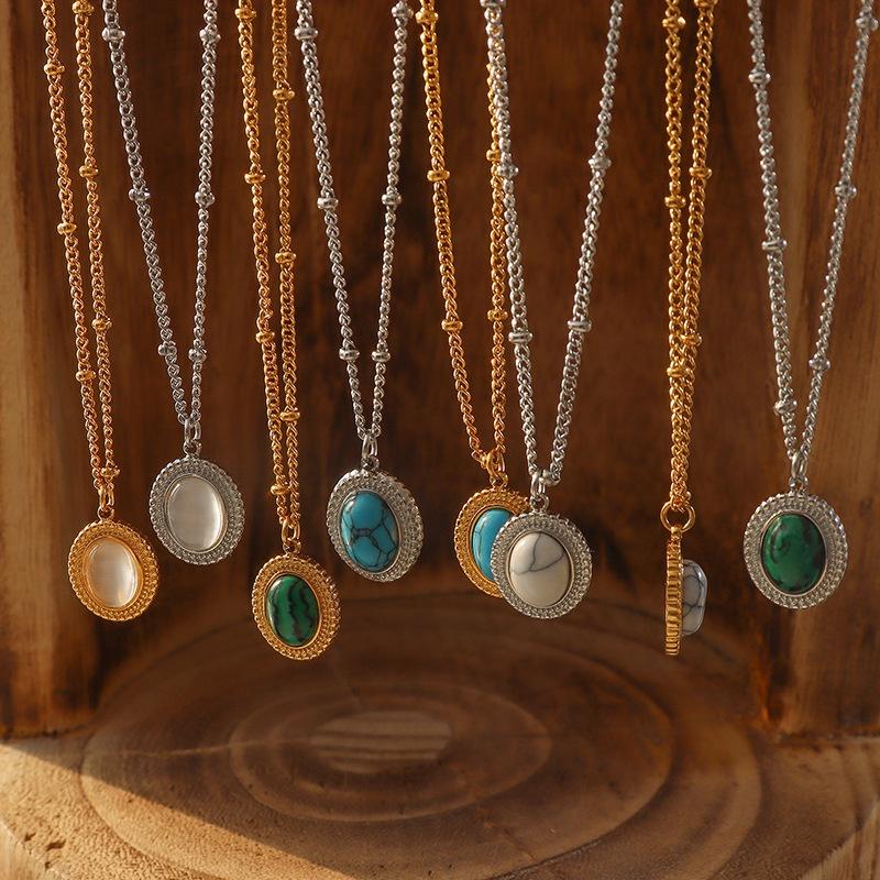 Exquisite Fashionable And Titanium Steel Bohemian Turquoise Cat Eye Stone Jewelry Set