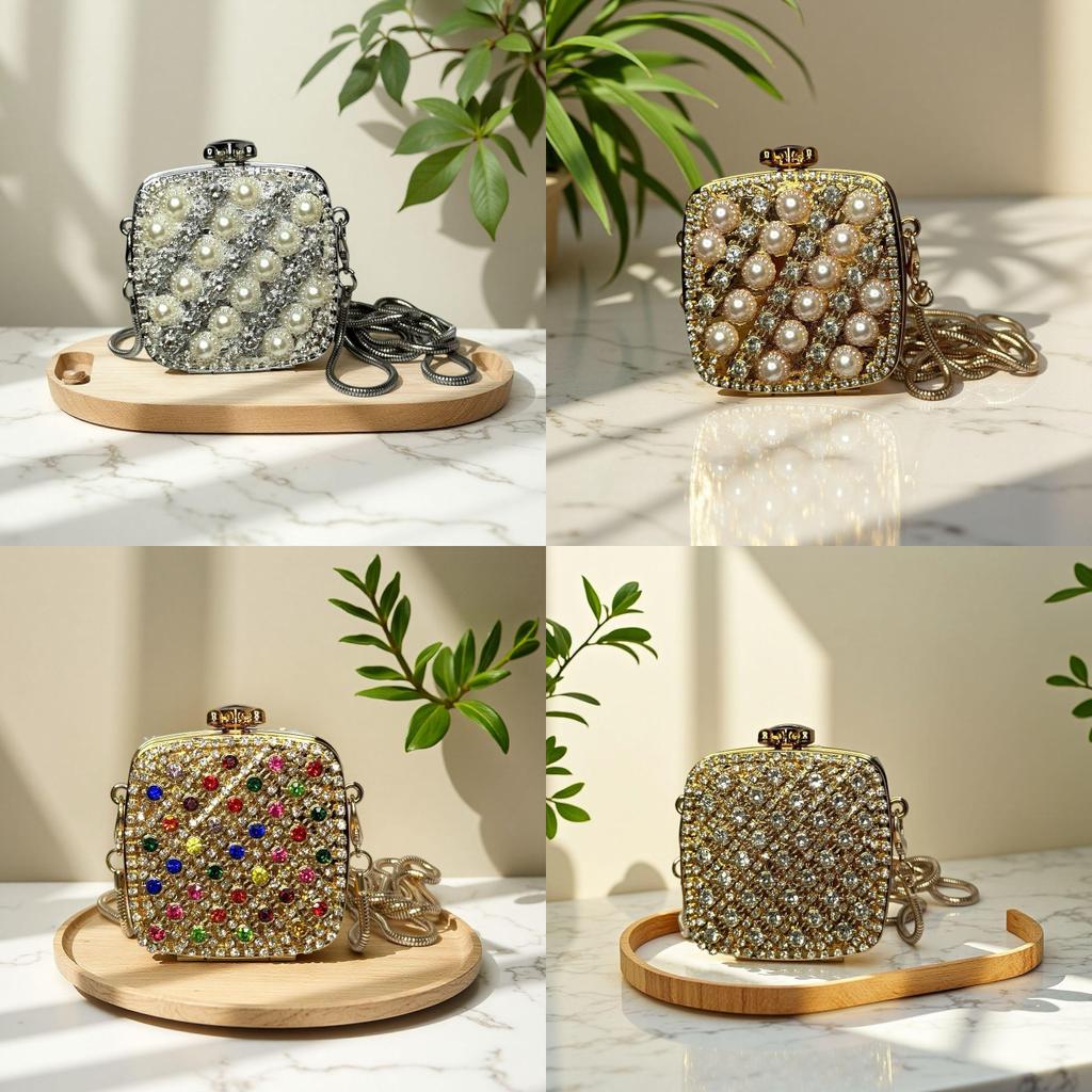 Acrylic Mini Purse With Embellished Flowers And Sparkling Rhinestones For Daily Fashion