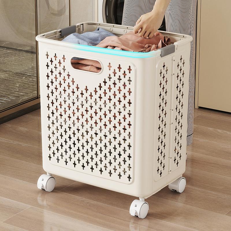 Foldable Laundry Baskets With Wheels Dirty Clothes Basket Large Capacity Cart Bathroom Multifunctional Storage Basket